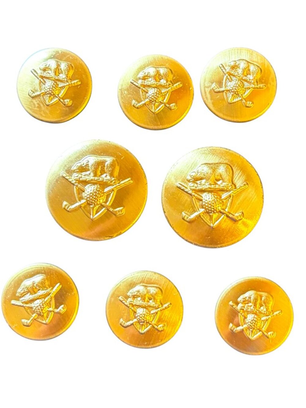 HSM Hart Schaffner Marx Blazer Suit Buttons Set 8 Gold Golf Crest Shank 20/15mm